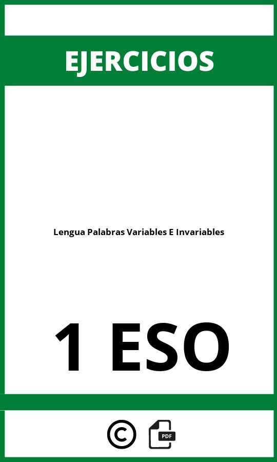Ejercicios Lengua 1 ESO Palabras Variables E Invariables PDF